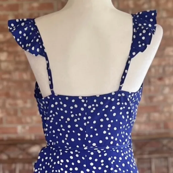 Lucy Paris Claudia Dress Royal Blue Polka Dot Wrap Flutter Strap XS - Image 12