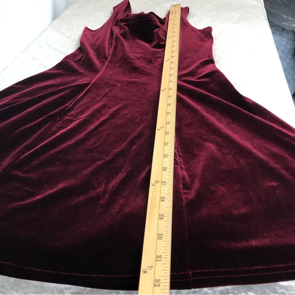 Vintage Luly K velvet dress women’s small maroon 90s sleeveless made in USA - Image 5