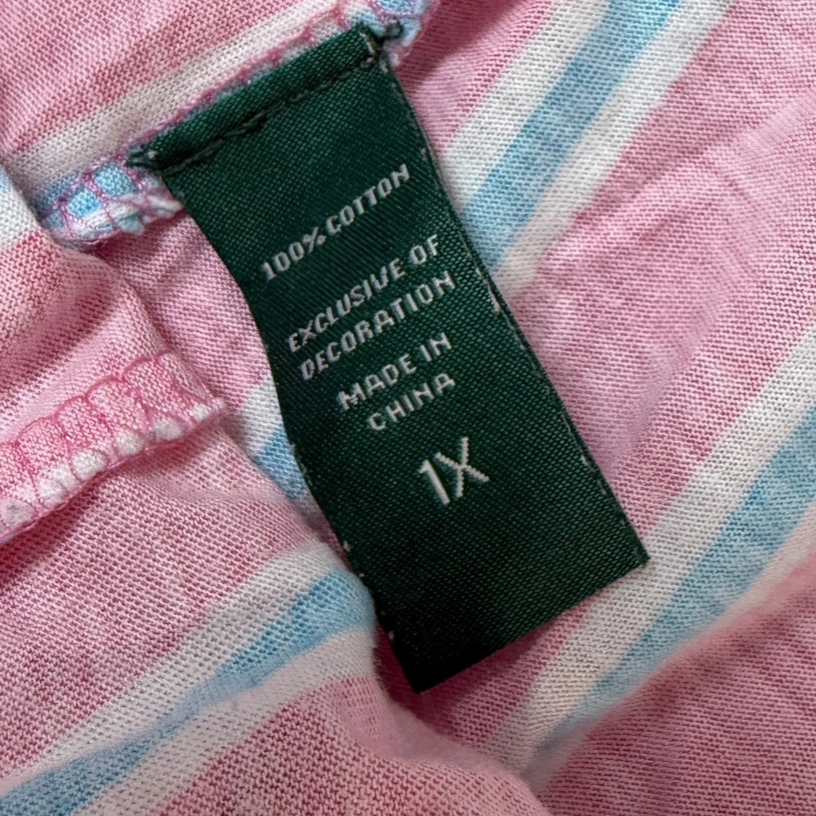 Polo Ralph Lauren Women's Pajama Set Hot Pink Blue Stripes 1X Cotton Sleepwear - Image 8