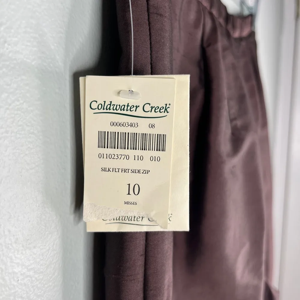 Coldwater Creek Silk Flat Front Side Zip Pants Brown 10 Lined New - Image 6