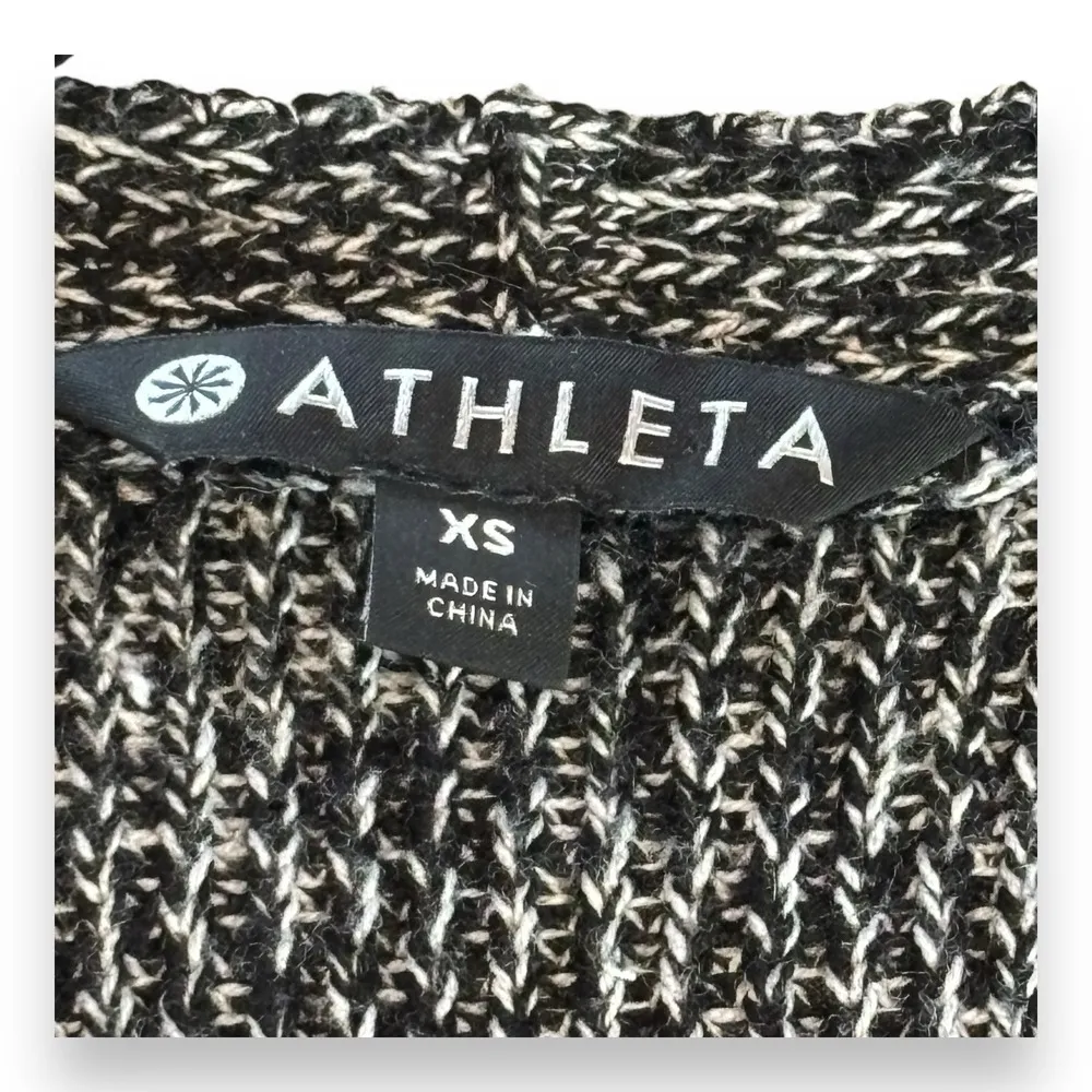 Athleta Womens Tunic Sweater XS Deep Split Hem V Neck Black Marl Wool‎ Blend - Image 3
