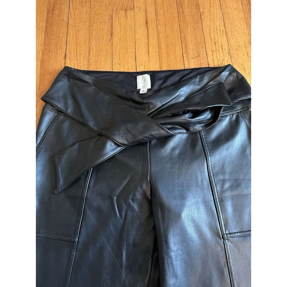 Women’s JOIE Faux Leather Crop Pants-Black-Size L - Image 4