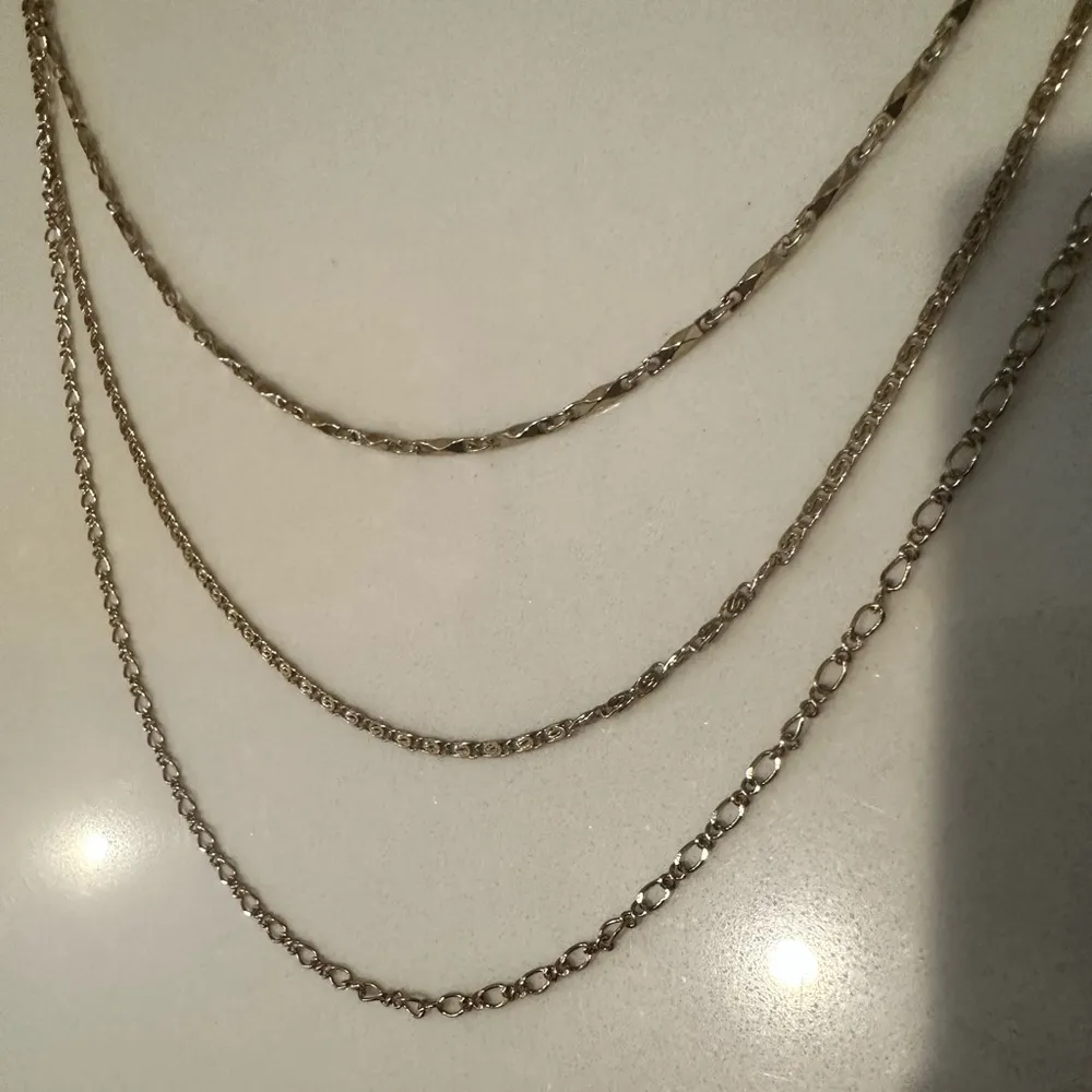 Triple 3 Strand Necklace with Intersecting Celtic Knot Stations Gold Tone - Image 2