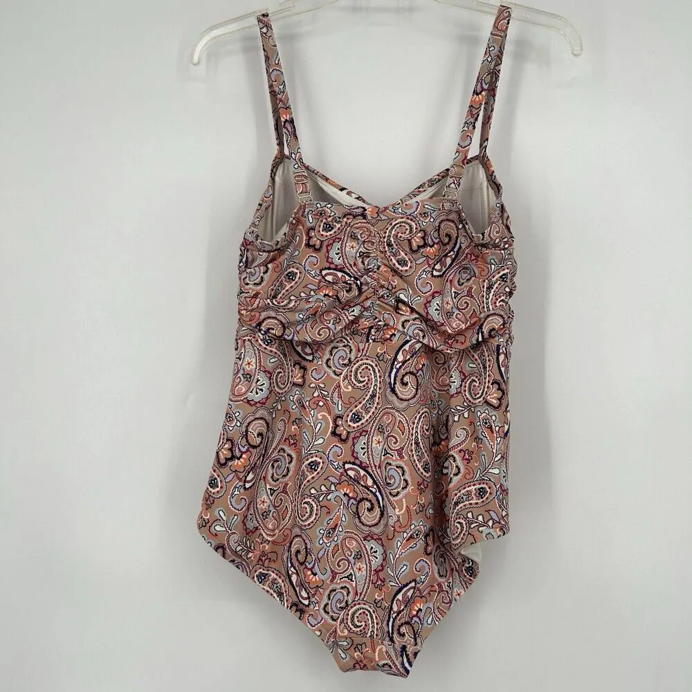 Lands End Pink Paisley One Piece Swimsuit Tummy Control Shirred UPF 50 S… Size 10 - Image 6