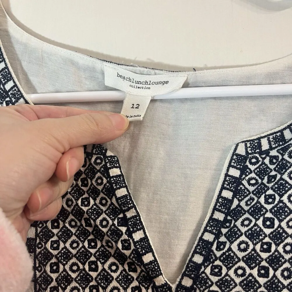 beach lunch lounge collection lliya dress navy embroidery sz 12 Boho Cottage - Image 3