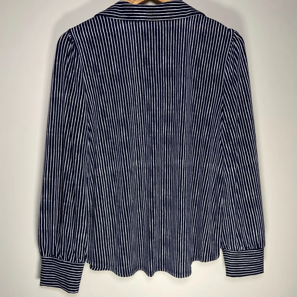 Adriana Papell Navy Stripe Blouse Green Floral Top Lot Work Office Set L - Image 4