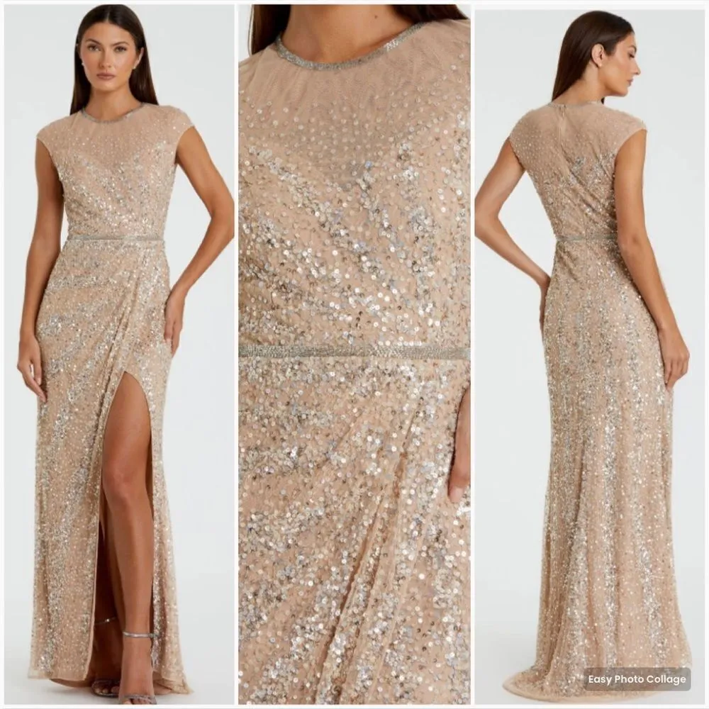 Mac Duggal 5619 Womens EMBELLISHED ILLUSION HIGH NECK CAP SLEEVE GOWN - Image 2