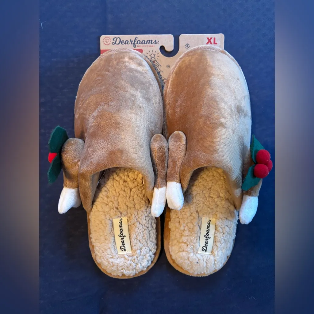 🤎❤️Dearfoams Women's Tan Slippers with Festive Red Details size XL 11/12 🤎❤️ - Image 12
