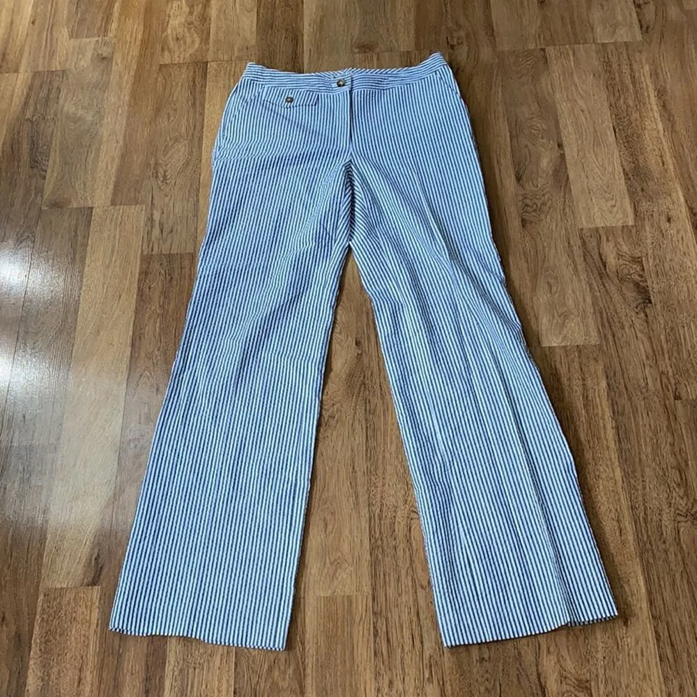 MICHAEL Michael Kors Gray & White Seersucker Wide Leg Cotton Trousers EUC Sz 6 - Image 8