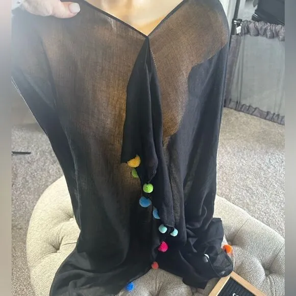 Rainbow Pom Pom Trim Coverup‎ Black Size undefined - Image 10