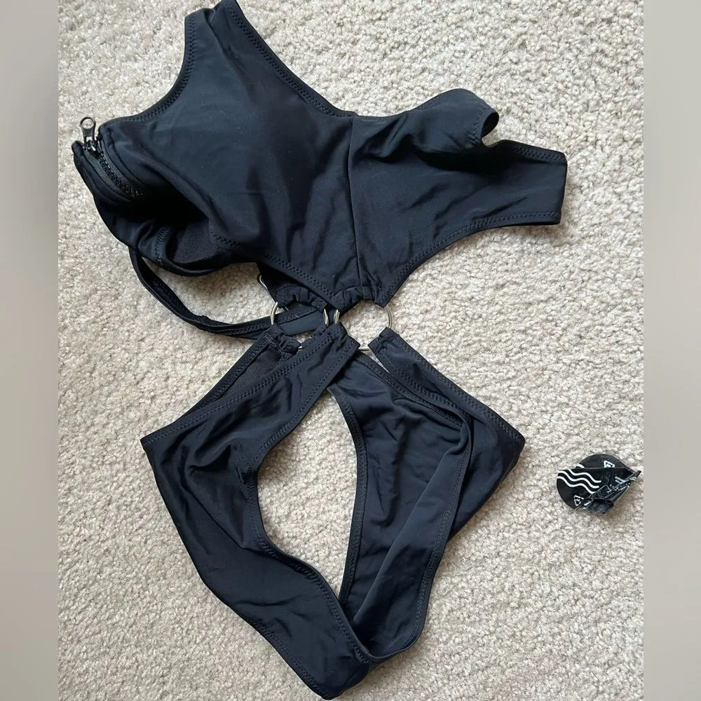 NWT Zaful One Piece Zipper High Cut Bathing Suit - Image 5