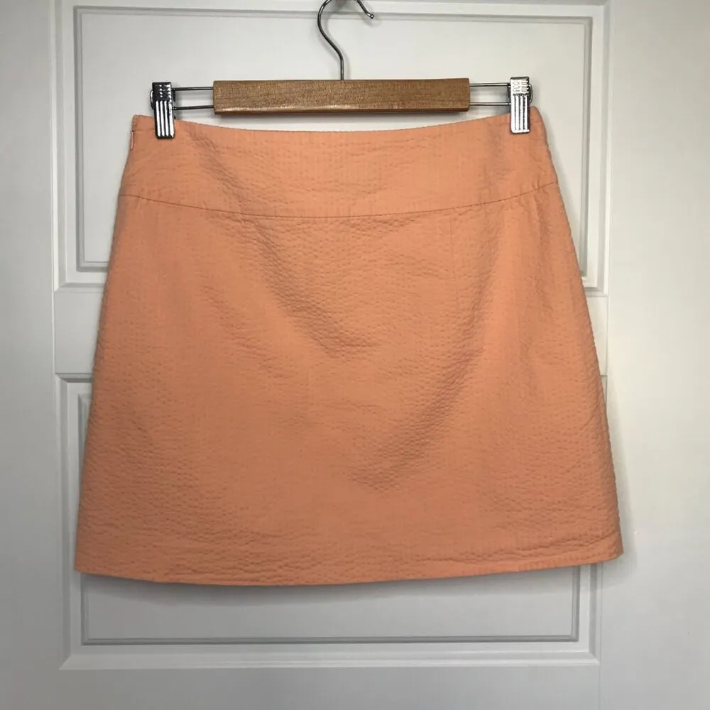 Vineyard Vines Faux Wrap Seersucker Mini Skirt Women's Size 4 Peach Cotton Lined - Image 2