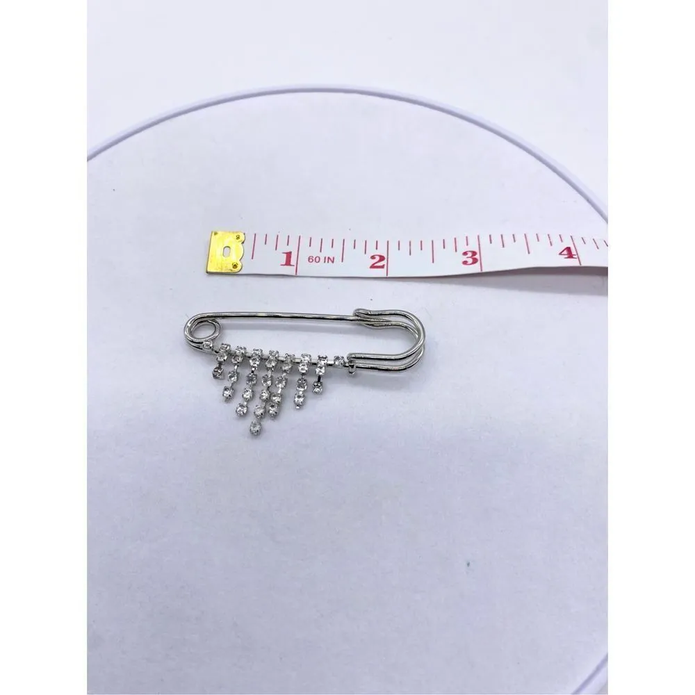 Women Brooch Pins Sweater Shawl Clips Faux Crystal and Pearl Brooches, Safety Pi Silver - Image 5