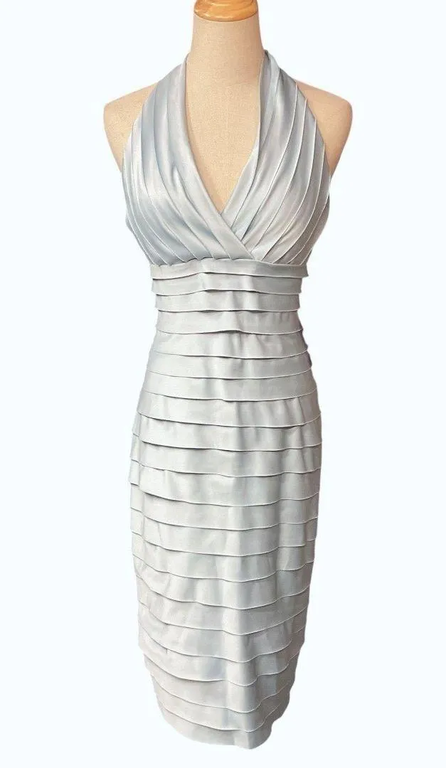 Lord & Taylor J.S. Collection Tiered Layer Halter Midi Dress Light Blue Sz 4 NWT - Image 3