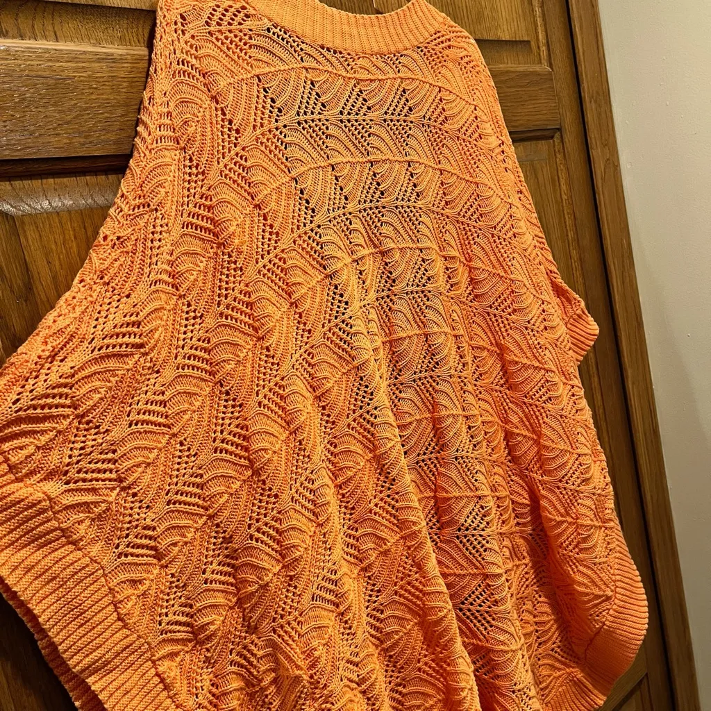 Chico's Vibrant Orange 100% Cotton Crochet Knit Batwing Sweater - Size S/M - Image 9