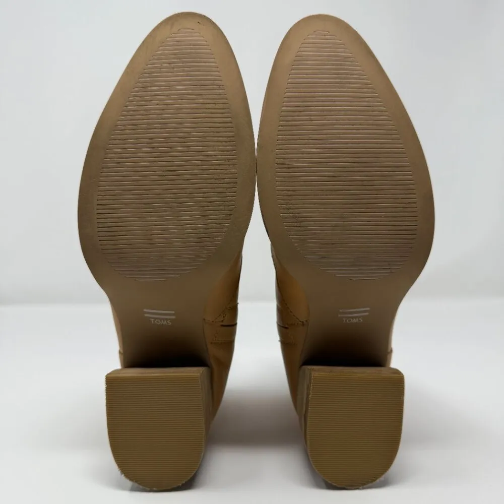 TOMS Leilani Ankle Booties Women's 8.5 Honey Brown Leather Heeled Comfy Block - Image 11