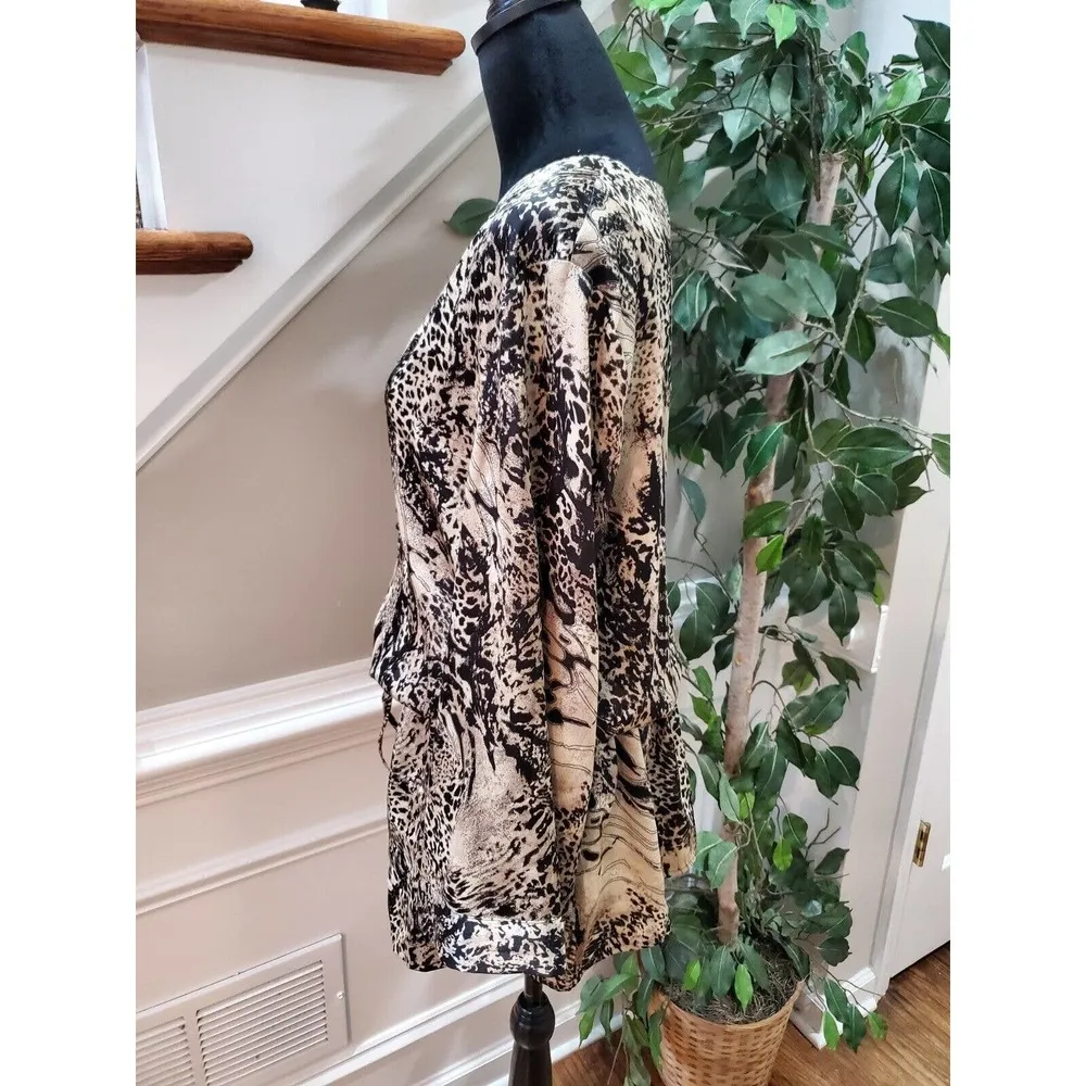 Bill Blass Women's Black & Beige Polyester V-Neck Long Sleeve Top Blouse Size XL - Image 5