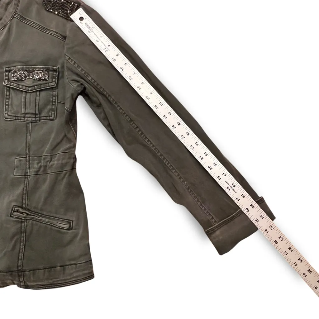 Vintage Havana Y2K Long Sleeve Snap Military Denim Jacket Olive Womens M A-7 - Image 9