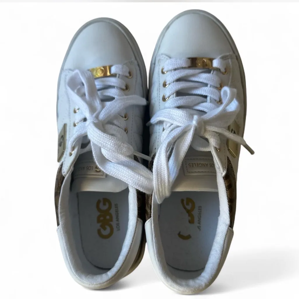 GBG Los Angeles white and brown quilted leather sneakers with gold accents Size 5.5 - Image 7