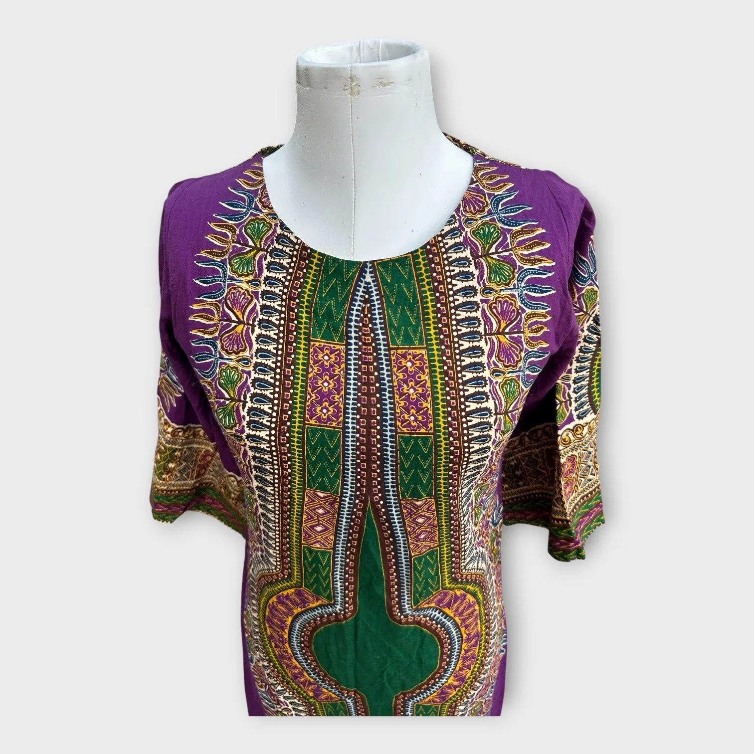 Vintage 70s Dashiki Kenya African Tunic by Waltz Colorful Tribal 38x56 Hippie Purple - Image 5