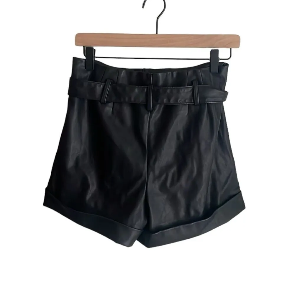 Blank NYC High Waist Faux Leather Paper Bag Shorts Black 
· - Image 4