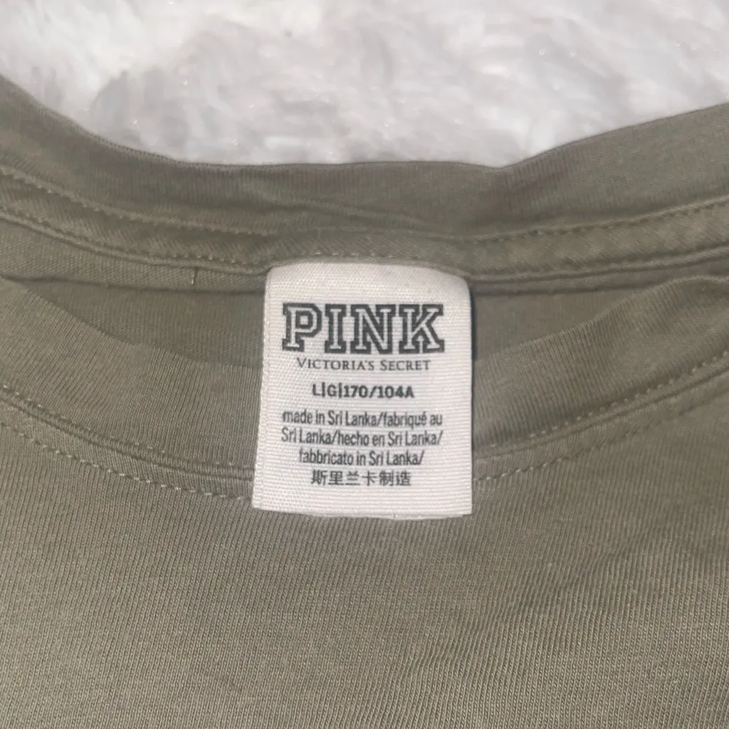 PINK Victoria’s Secret sage green silver sequin arm graphics woman’s large - Image 5