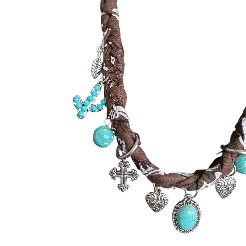 Western Handmade Bandana Charm Necklace Brown - Image 5