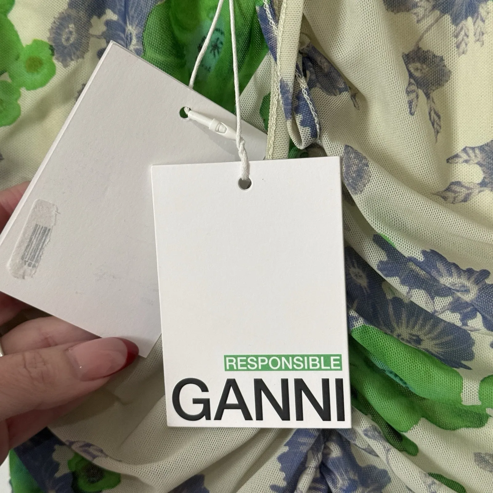 NWT Ganni Womens Short Sleeve Floral Ruched Mini Dress Size Sz34 (2) - Image 5