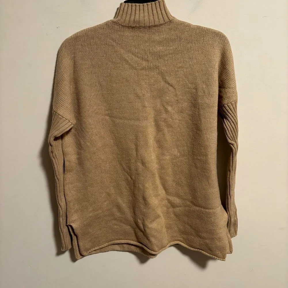 Tory Burch Mock Neck Merino Wool Oversized Tan Sweater- Size Small - Image 10