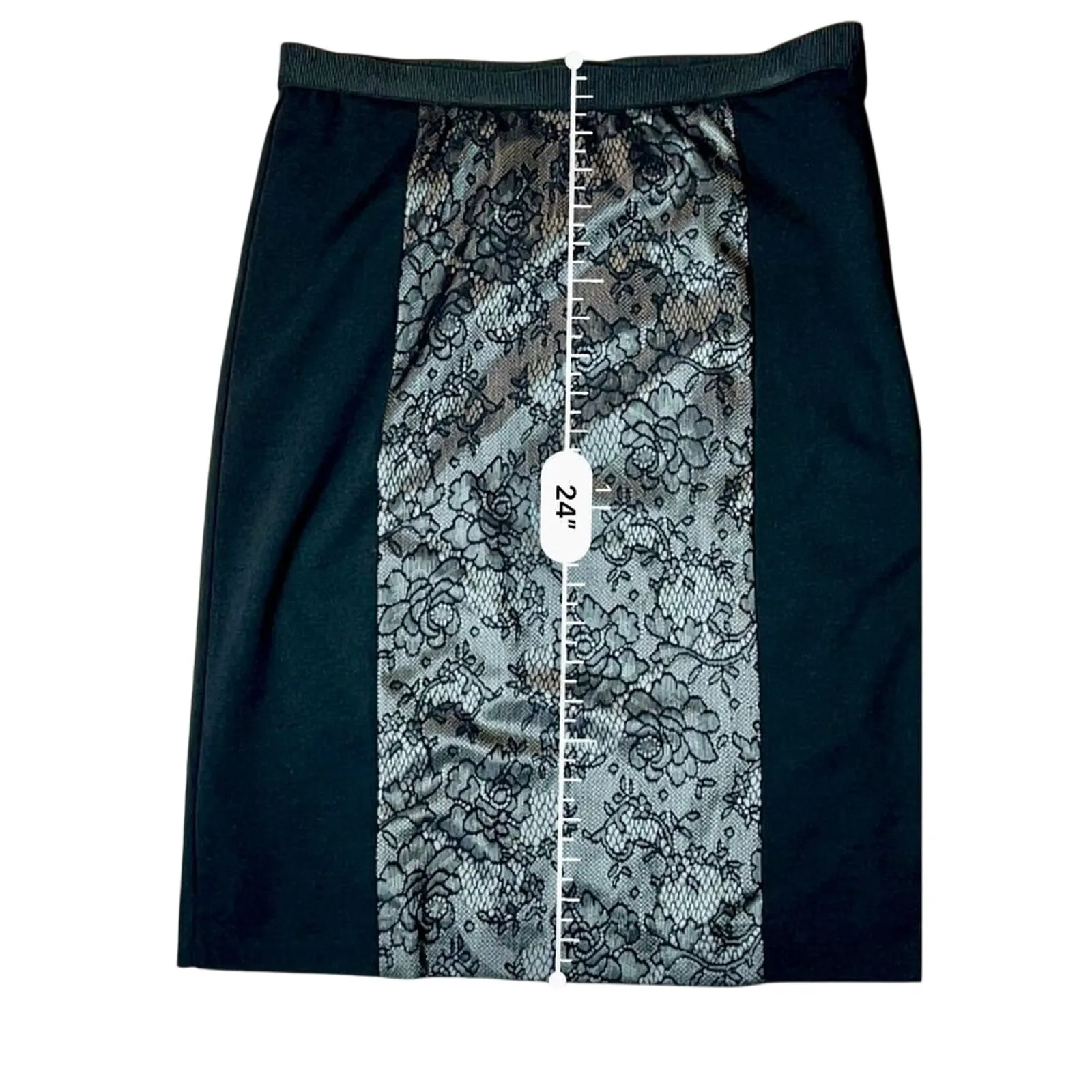 Rafaella Black Ponte Knit Lace Insert Straight Pencil Skirt 8 NWT Old Money - Image 8