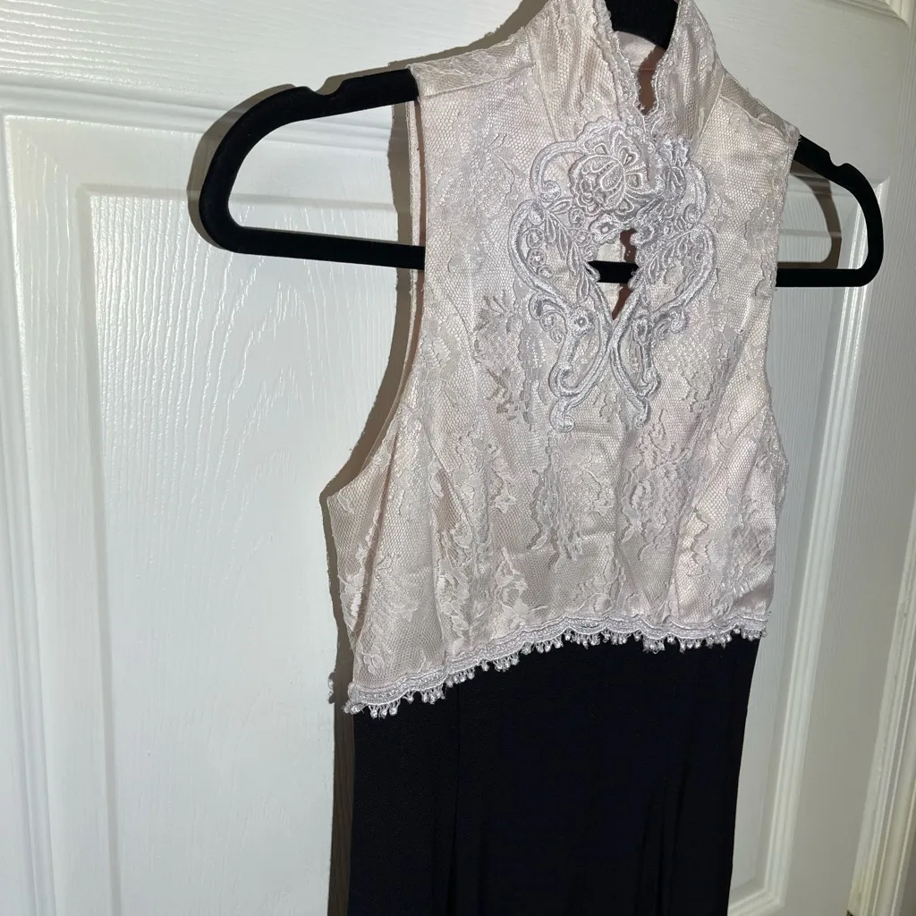 Gunne Sax Jessica McClintock Maxi Dress Lace Top Pink and Black Sz 3/4 - Image 3