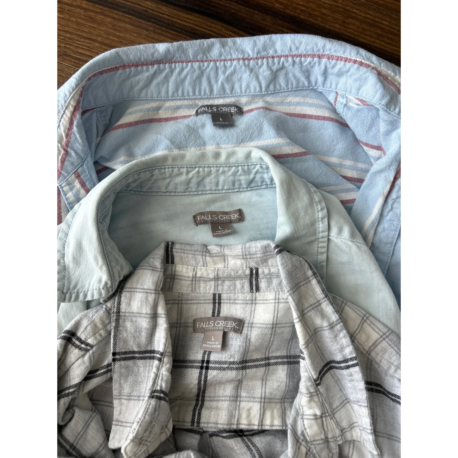 Falls Creek Button Up Large Lot of 3 Long Sleeve Blue Gray Striped Plaid Flannel - Image 9