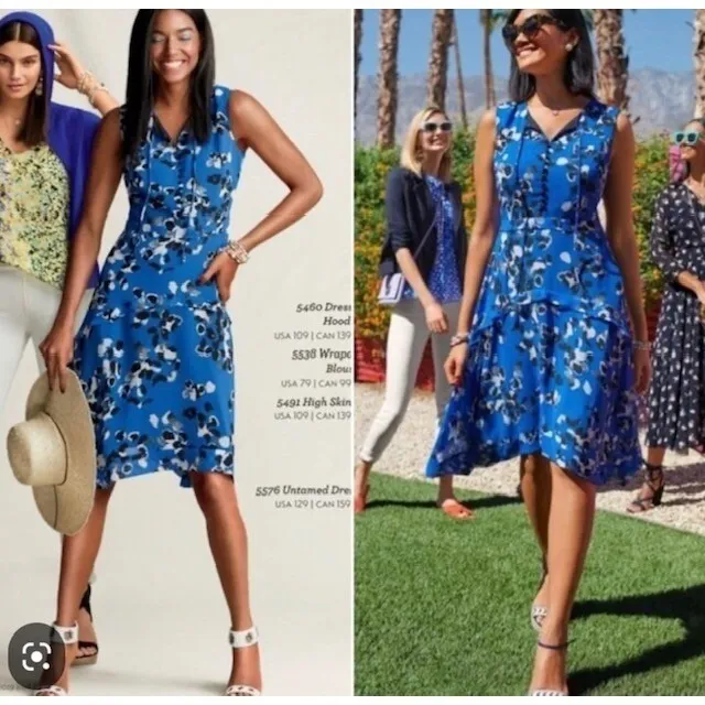 CAbi #5576 Untamed Electric Blue Floral Dress‎ Asymmetrical Sleeveless Size Med - Image 2