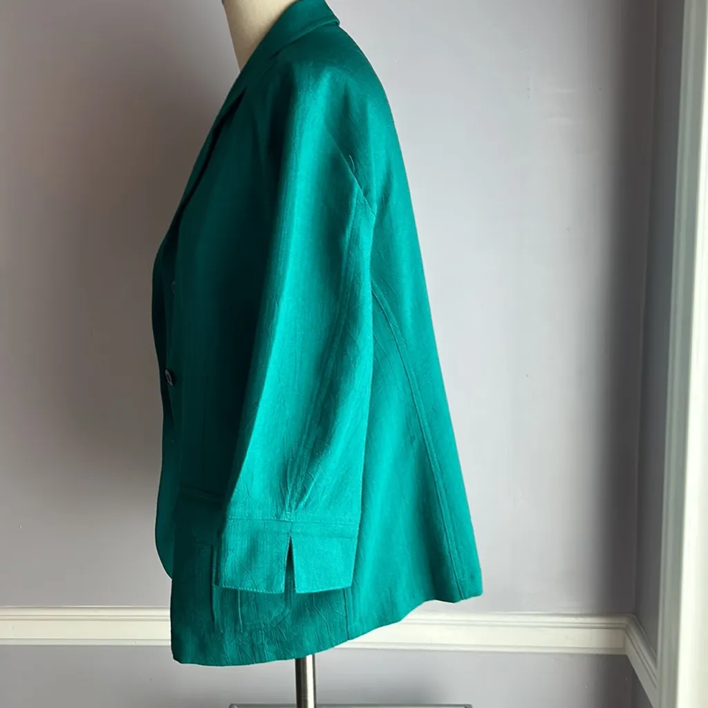 Vintage TanJay green crinkle 3/4 sleeve unconstructed button front jacket Size 12 - Image 4