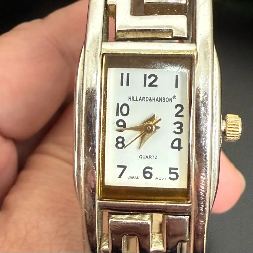 Vintage HILLARD & HANSON Silver-tone Greek Style Bangle Watch - Image 5