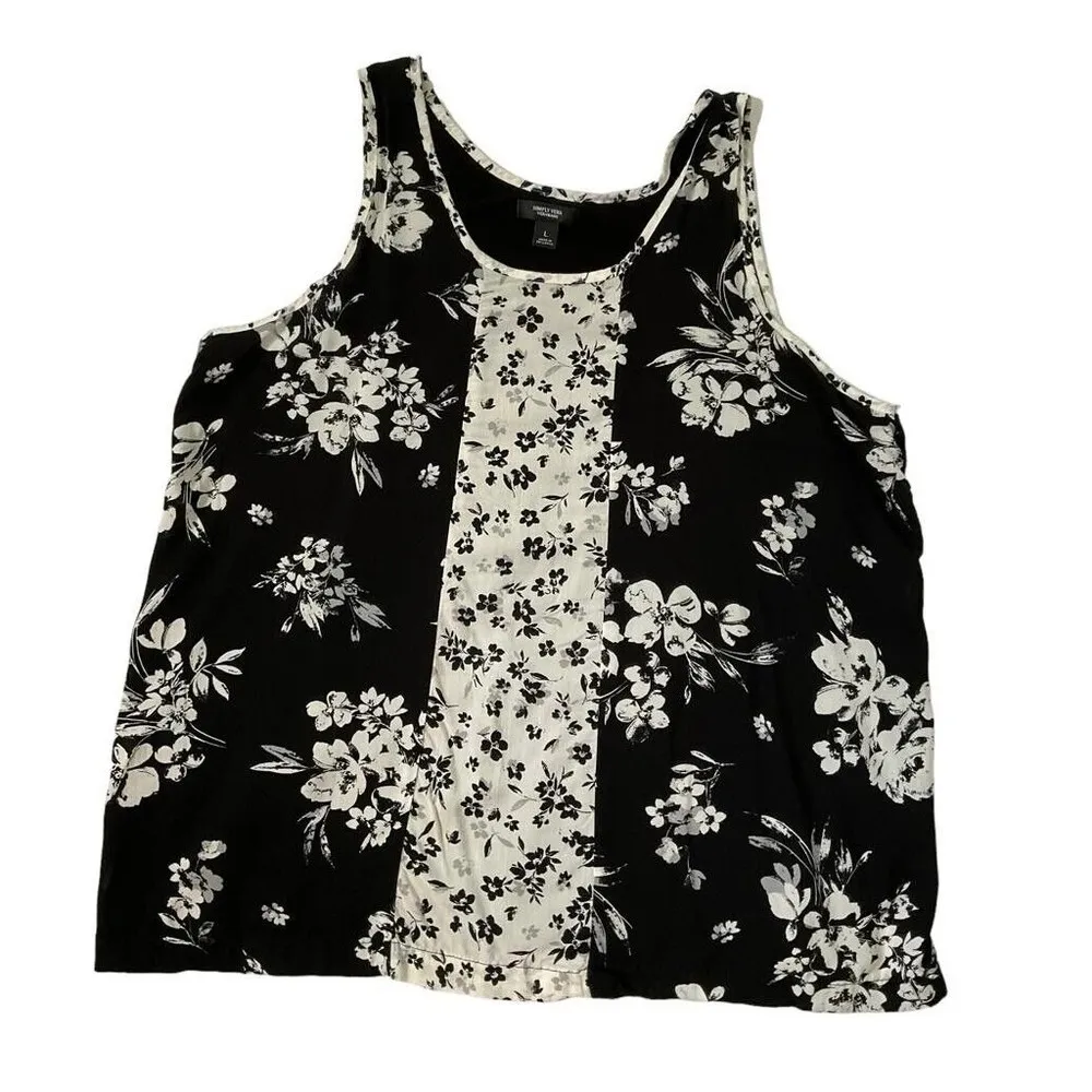 Simply Vera  Wang Women Size Large Sleeveless Floral Black Tank Top 27-130 - Image 3
