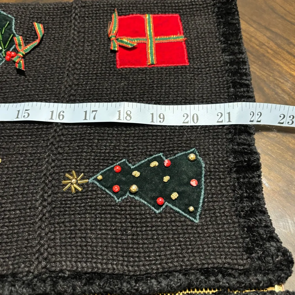 Croft & Barrow Black Zip Up Christmas Sweater size XL Christmas Tree Wreath Bell - Image 8