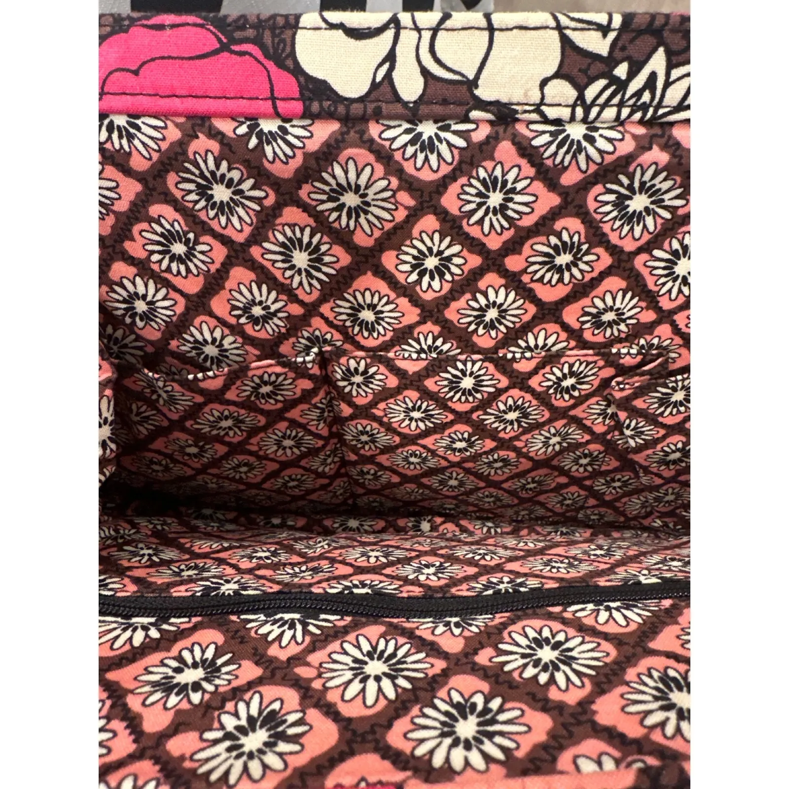 Vera Bradley Quilted Floral  Mocha Rouge Shoulder Bag Pink Brown Cream purse - Image 7