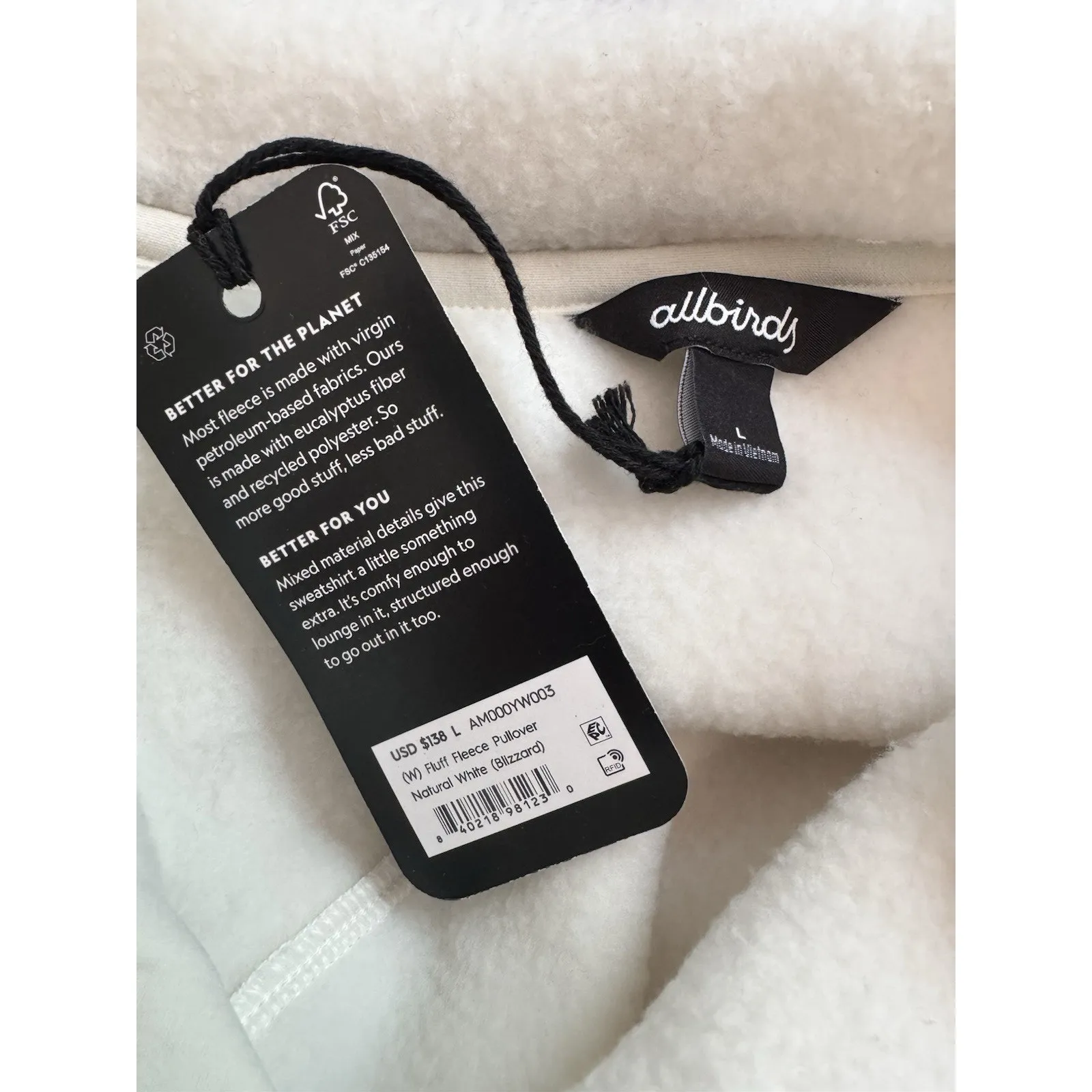 NWT Allbirds Fluff Fleece Pullover Natural White Women’s Size Large - Image 7