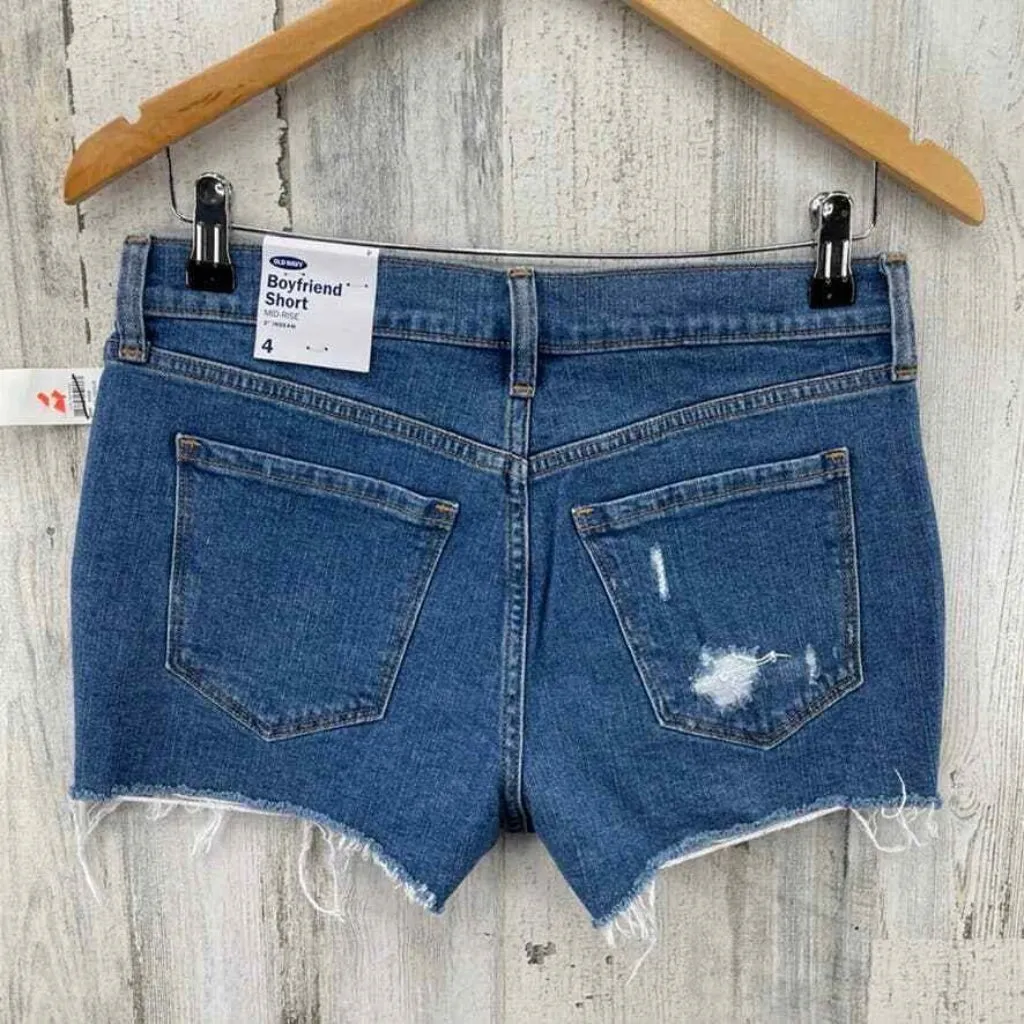 Old Navy Boyfriend Short Jean Shorts‎ Womens 4 Blue Distressed 3" Inseam NEW - Image 4