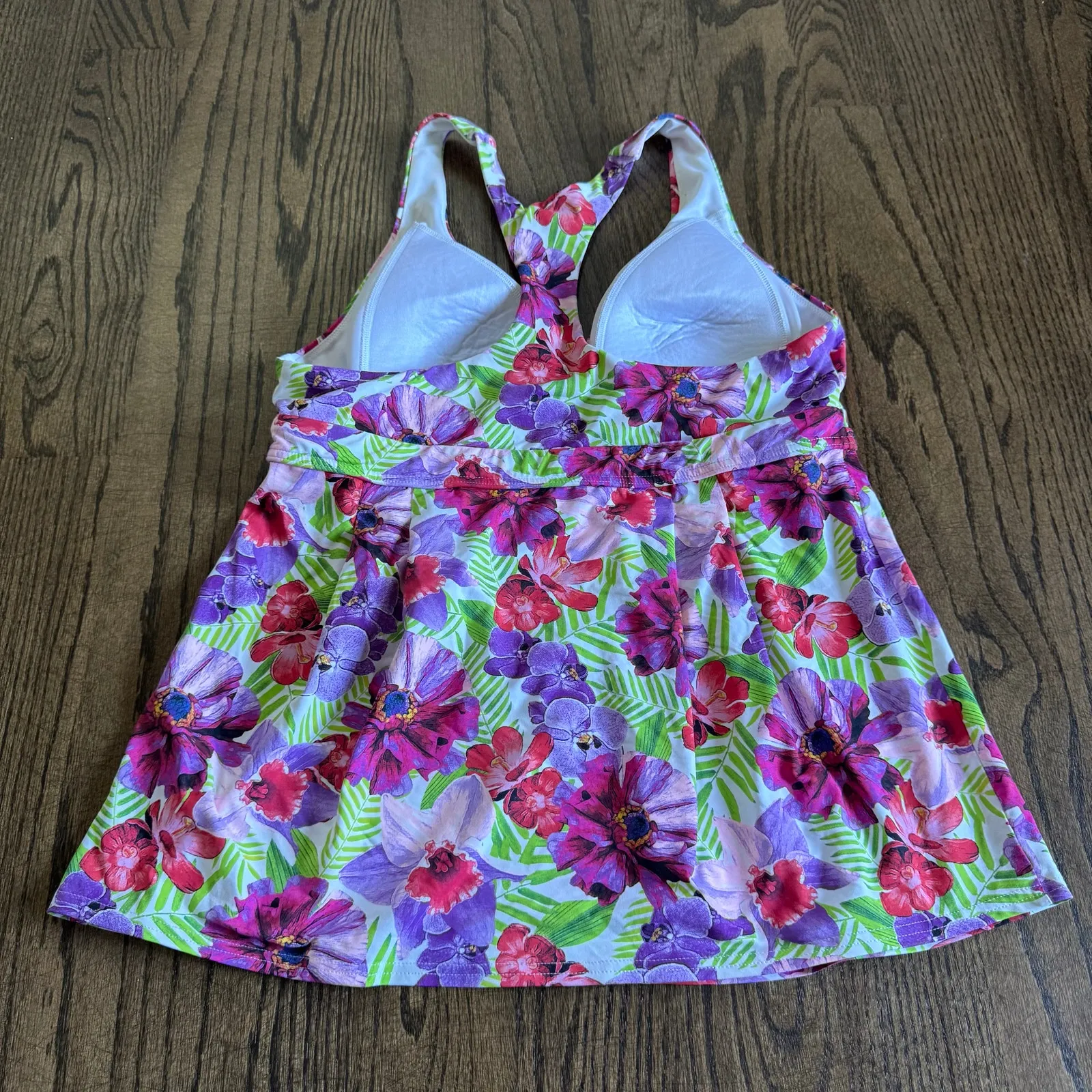 Lands End Womens Bright Floral Palms Racerback Tankini Swim Suit Top Size 10 - Image 2