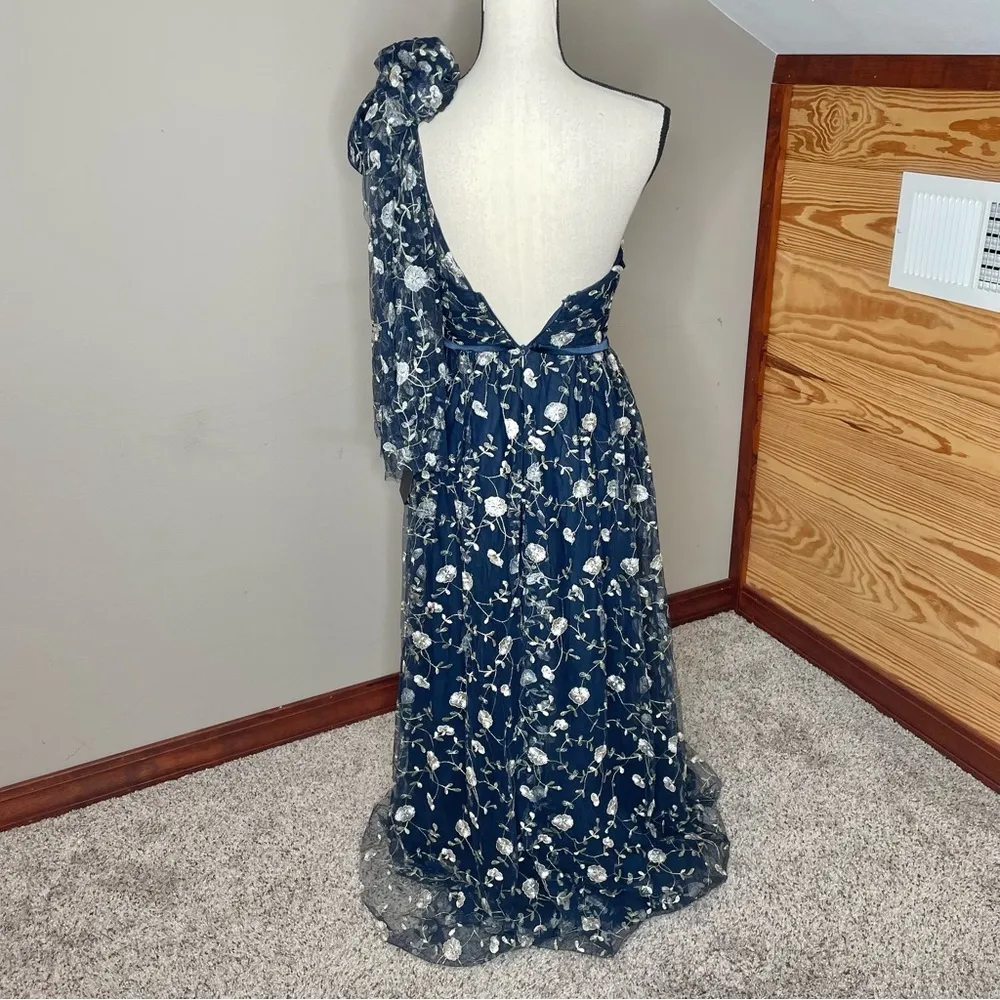 Lulus Whimsical Allure Navy Mesh Embroidered One-Shoulder Maxi Dress XS NWT - Image 3