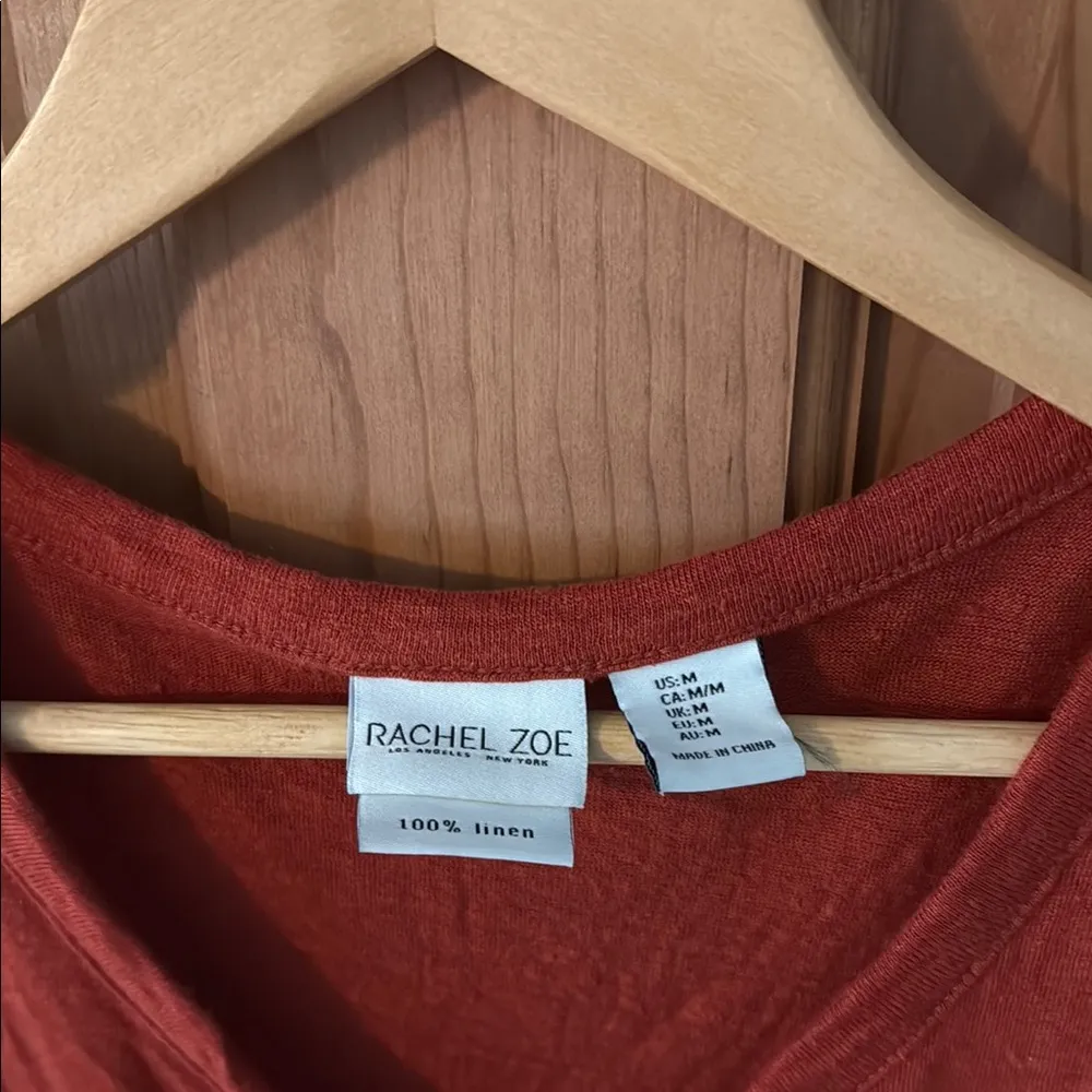 Rachel Zoe Size Medium Women's 100% Linen Button Down Rust Top - Image 3