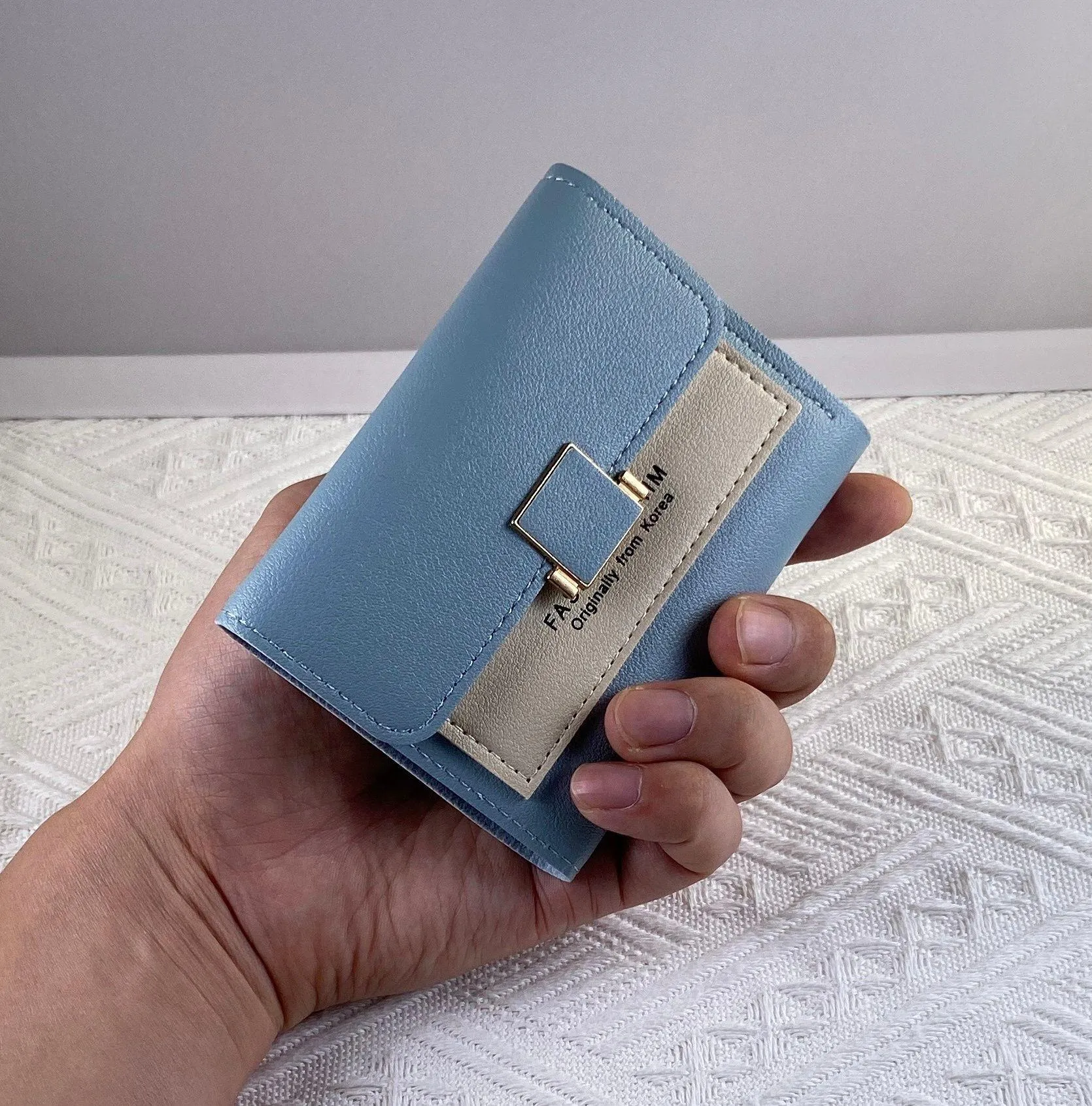 Wallet for Women,Trifold Snap Closure Small Wallet,Credit Card Holder Blue - Image 4