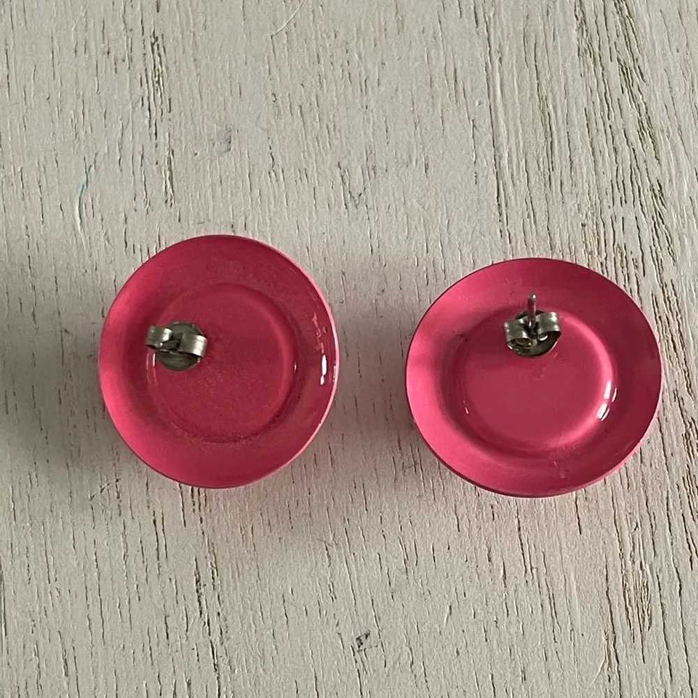 Pink and white vintage button earrings - Image 2