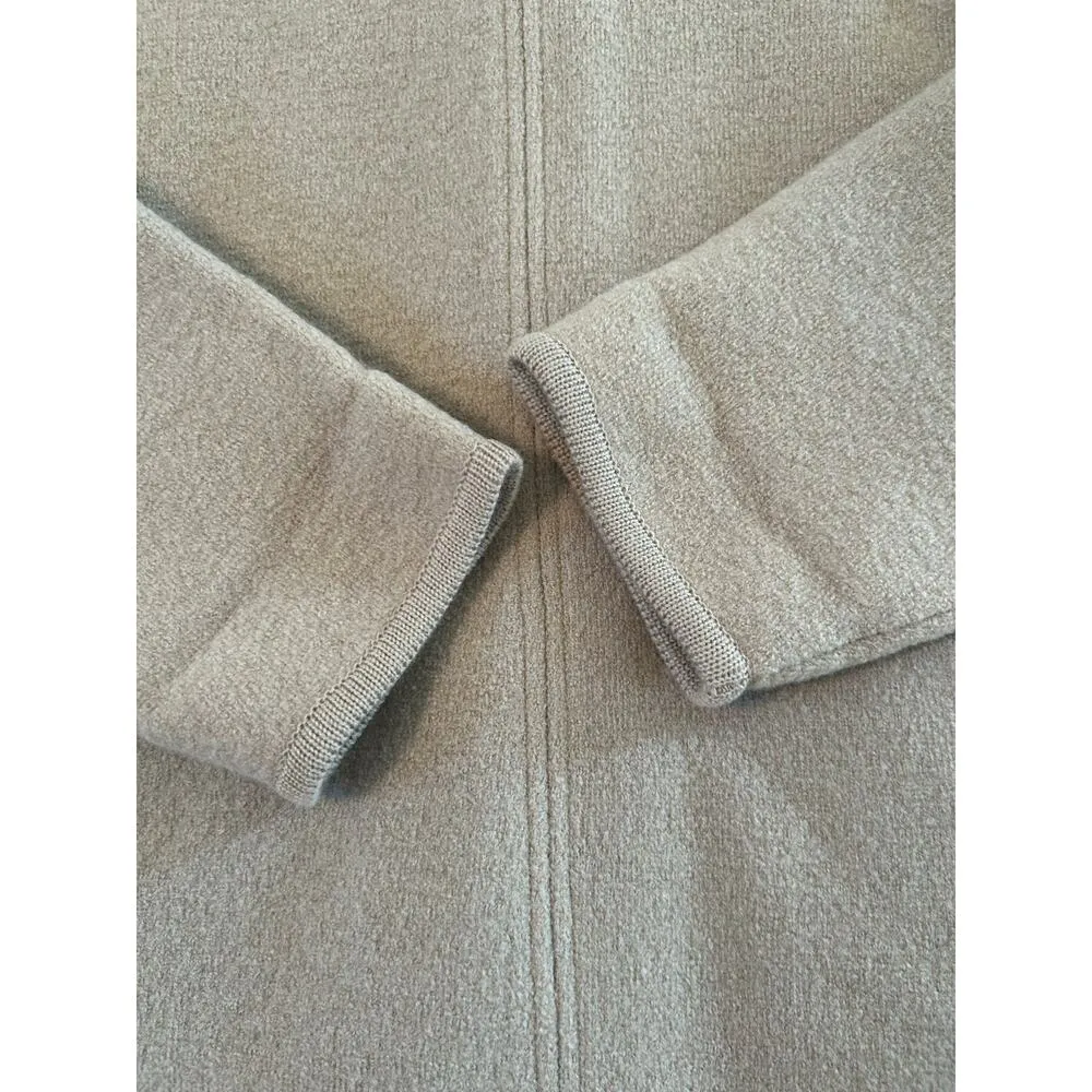 Vintage  Long Mid Length Wool Jacket Tan Mandarin Collar Buttons L Preppy - Image 11