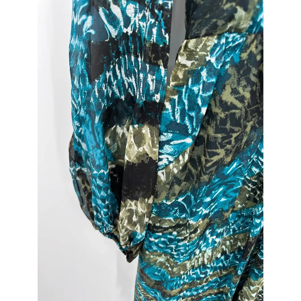 Laundry by Shelli Segal Women's Size 6 Blue Green Print Surplice 100% Silk - Image 3