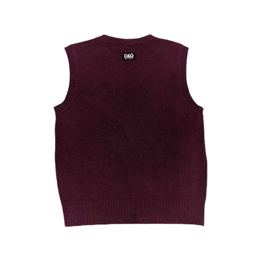 Vintage Dolce and Gabbana Pearl Wool Sweater Vest Maroon Crewneck Preppy Beaded - Image 2