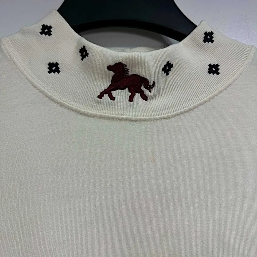 Vintage Cream Mock Turtleneck with Embroidered Horse CJ Banks Size 2X Equestrian - Image 3