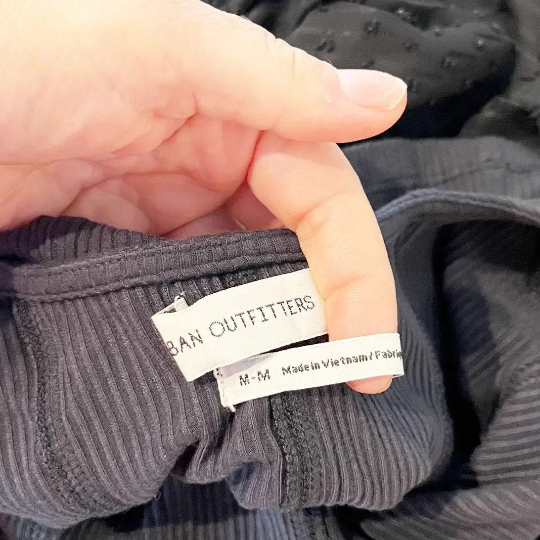 Urban Outfitters Cynthia Ribbed Square Neck Clip Dot Long Sleeve Crop Top Black - Image 2